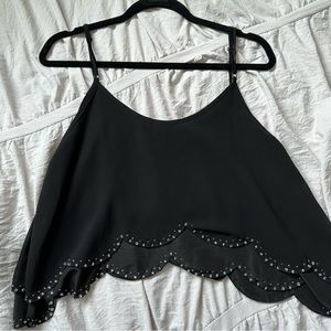 Black tank with scalloped beaded detailing and adjustable straps